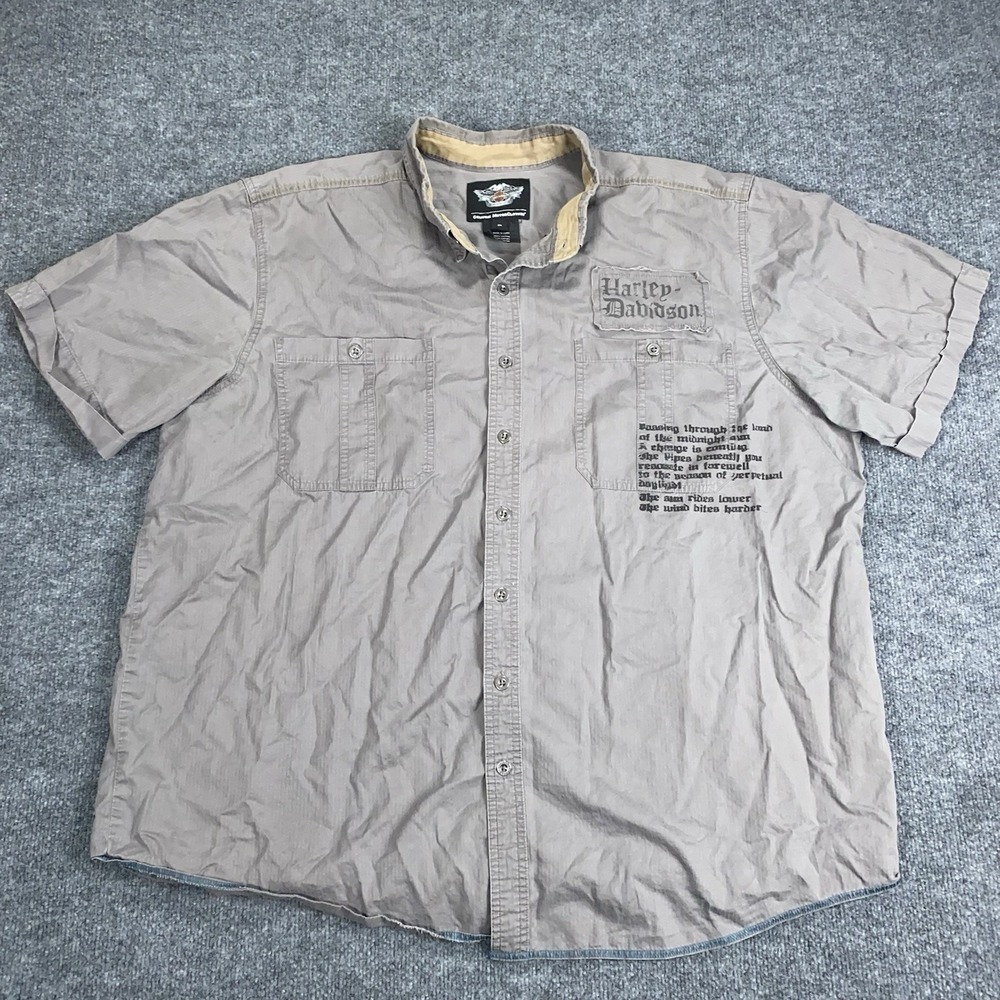 Harley Davidson Men's Gray Button Down Short Sleeve Work Shirt 2XL Graphic Print - Picture 2 of 13